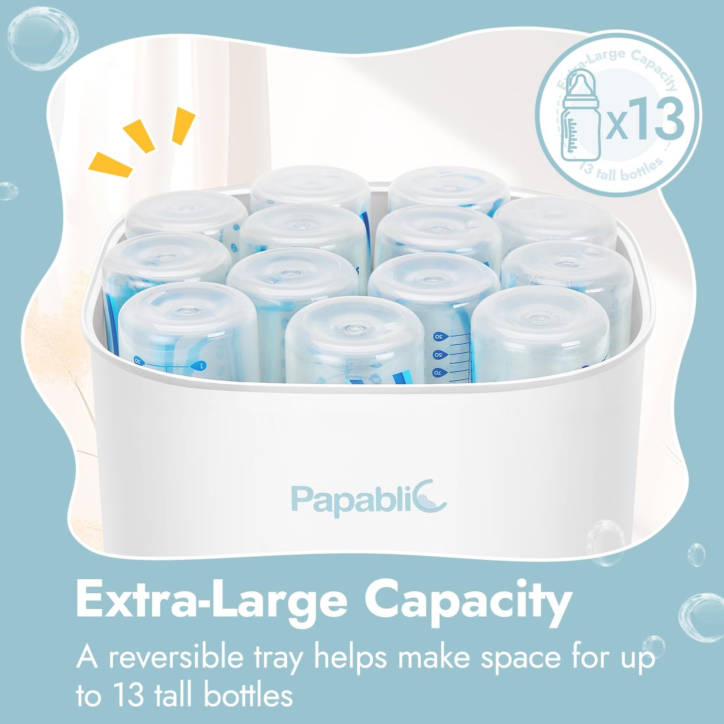 Papablic Bottle Sterilizer and Dryer Pro Max, 13 Bottles Extra-Large Capacity for Big Family, Electric Steam Bottle Sanitizer for Baby Bottles, Parts & Other Newborn Essentials
