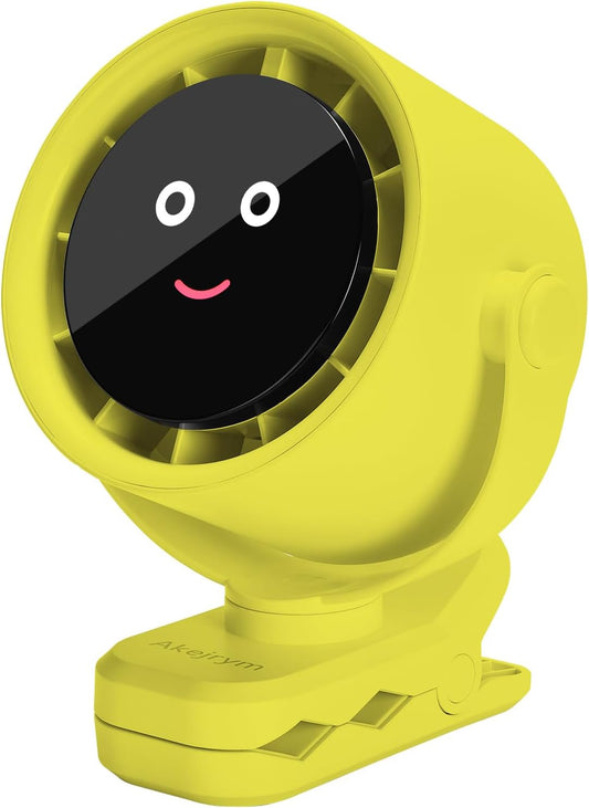 Clip on Fan for Bed, Portable Fan for Travel, Small Powerful 5 Speed Quiet 360° Rotate, Air Turbo Tech & Digital display, For Home Office Stroller Camping (Yellow)