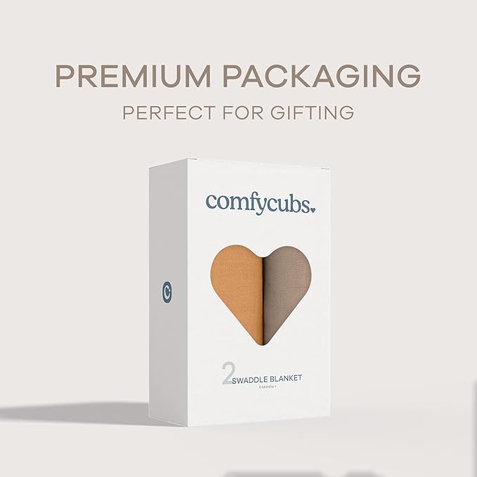 Comfy Cubs Muslin Swaddle Blankets Pack of 2 - 47 x 47 Inch Soft Cotton Baby Blanket Set, Large Multipurpose Wraps for Newborns - Self-Soothing Swaddles for Newborns - Cedar & Caramel