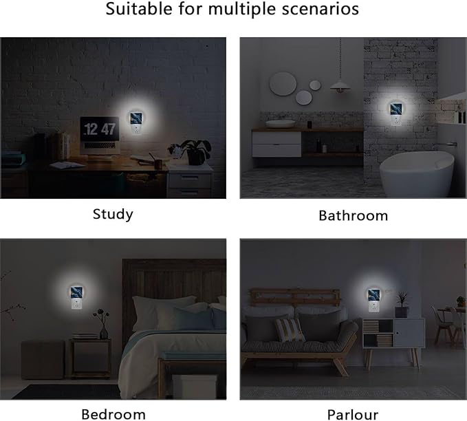 Aslsiy Night Light for Kids Blue Marble Gold Glitter (4) Plug in Wall Lamp LED Dusk to Dawn Sensor Energy Saving Nightlight for Boys Girls Men Women