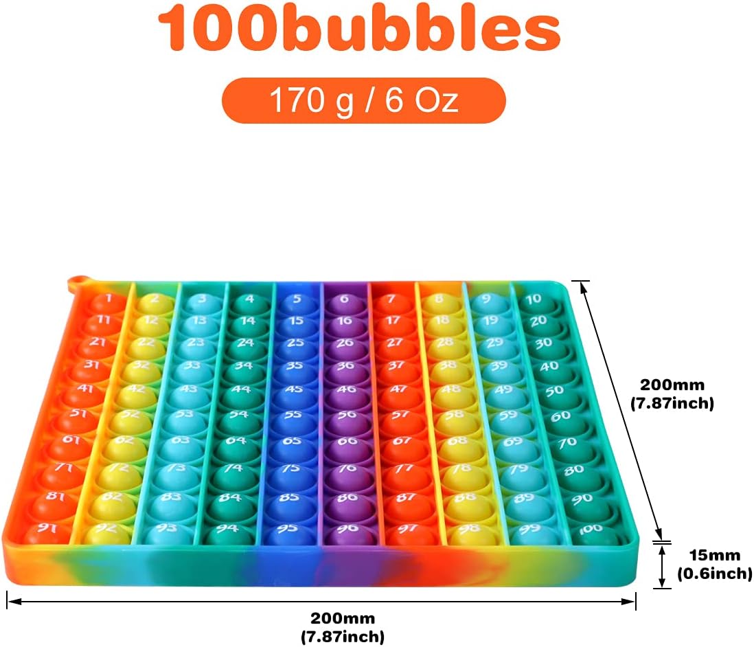 Math Toys P0p with Numbers, Kingmall 1-100 POP Rainbow Square Fidgett Ttoy 100bubbles Learning Tool for Teachers to Create Kinds of Math Manipulatives【with 1-100 Numbers Tables】