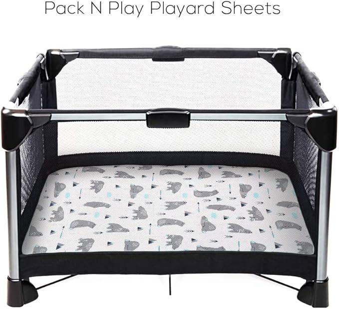 Pack n Play Sheets, BROLEX 2 Pack Mini Crib Sheets,Stretchy Portable Fitted Playard Sheet Set, Convertible Playard Mattress Cover,Ultra Soft Breathable Material,Owl & Bear