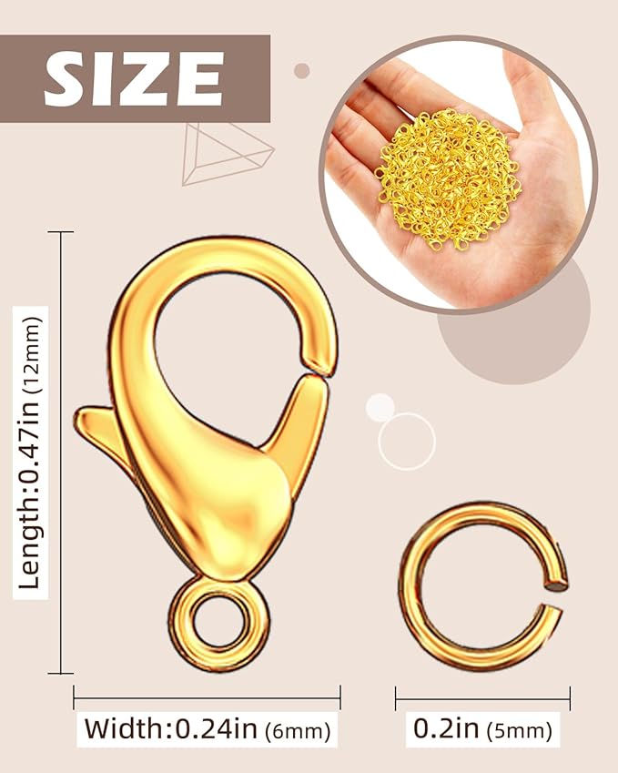 OHINGLT 700 Pieces Lobster Claw Clasps and Open Jump Rings Set, Gold Plated Bracelet Necklace Clasp for Jewelry Making