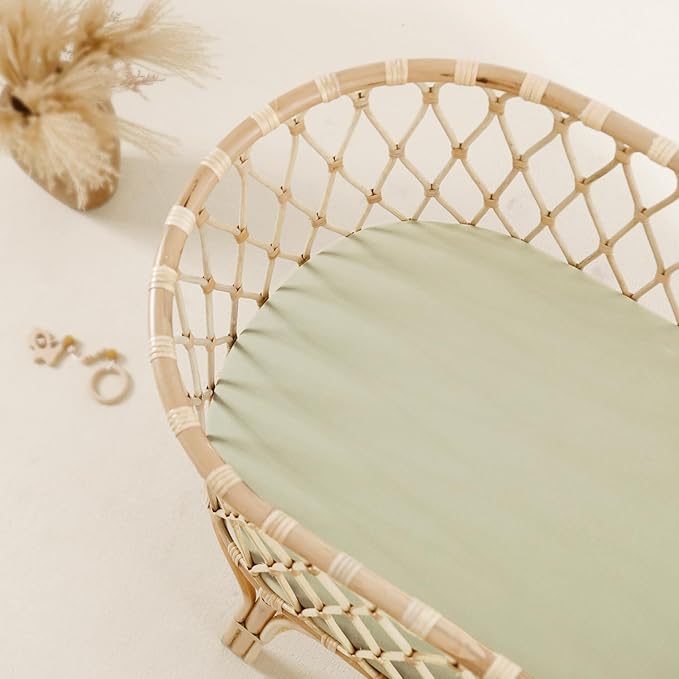 GRSSDER Stretchy Ultra Soft Fitted Bassinet Sheet 2 Pack, Universal Fit for Bassinets Baby Cradle Moses Basket Oval Rectangle Mattress Safe and Snug, Jersey Bassinet Sheets for Girls, Sage