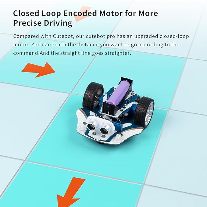 ELECFREAKS microbit Starter Kit Cutebot Pro DIY Programmable Robot Car Kit with 4 Line-Tracking Sensors and Encoded Motor, microbit Project Makecode Coding Set (not Include Micro:bit and Battery)