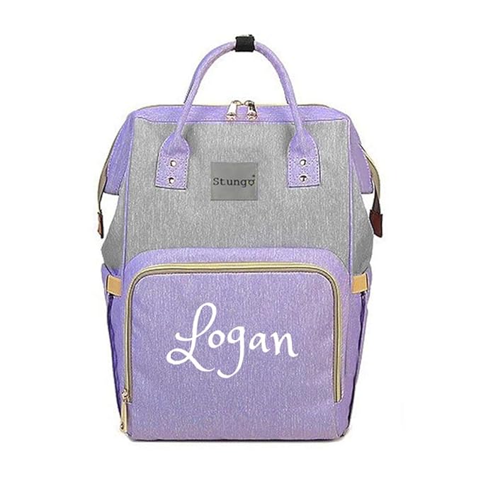 Personalized Large Diaper Bag Knapsack/Tote Bag/Backpack -Custom Monogram Embroidered for Infant/Baby Bag/ (Lavender/Grey)