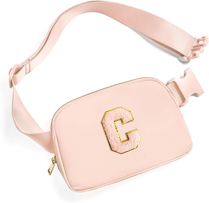 Gitus Gifts for 8 9 10 11 12 Year Old Girls Belt Bag Fanny Pack Crossbody Bags with Initial Letter Patch Cute Stuff Birthday Gifts for Teen Girls Women Personalized Trend Stuff (Coral Pink-C)