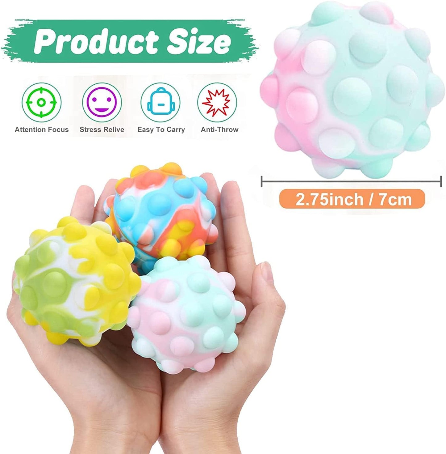 Gifts for Kids 4 Packs Pop Ball Fidget Toy, 3D Ball Push Bubble Push Squeeze Ball Sensory Toy, Gift Popular Stress Relieving Fidget Toy Game for Kids Adult