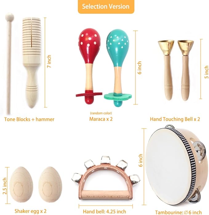 Wooden Musical Instruments Set for Children,Safe and Friendly Natural Materials,Kid's Music Enlightenment,Percussion Instrument Music Toys Kit for Preschool Education,Storage Bag