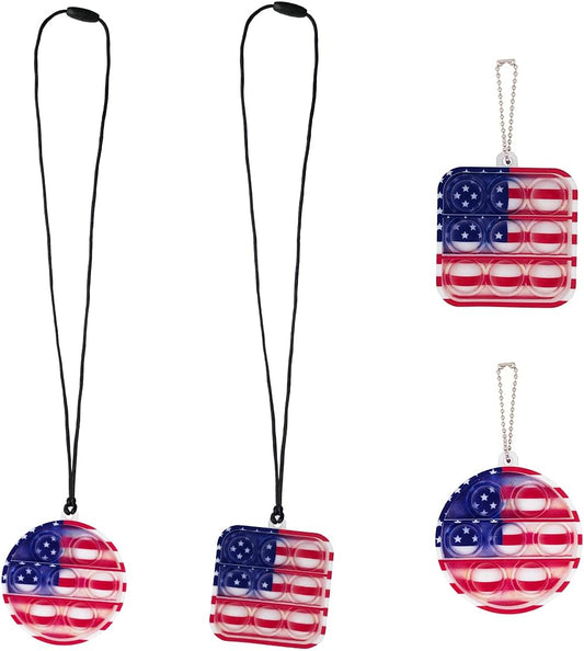 Pop It Fidget Necklace, Mini Fidget Toy Keychain, Simple Dimple Popper, Anxiety Relief Toys, Small Push Pop Bubble Sensory, Sensory Necklace Toys for Boys and Girls (American Flags)