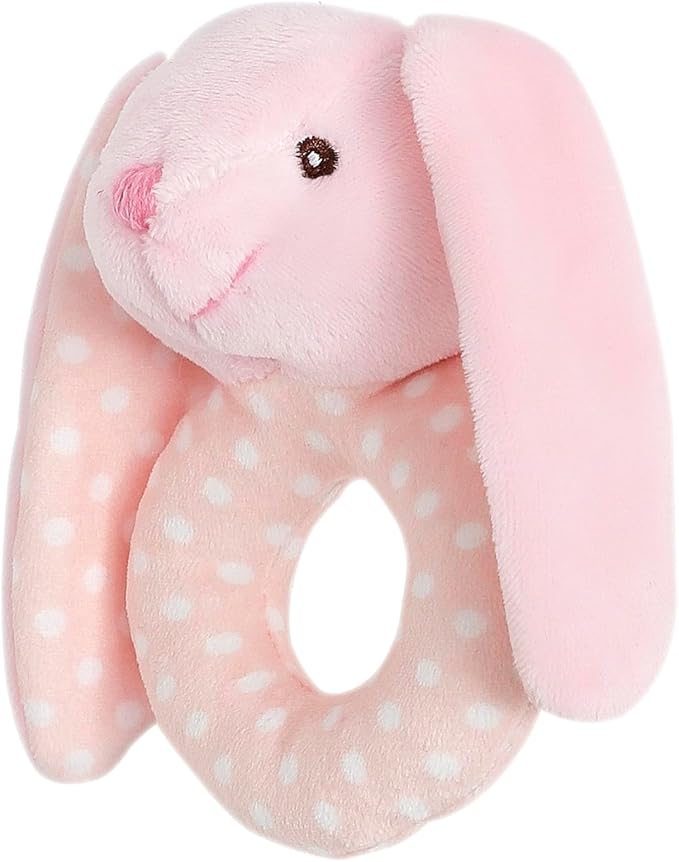 CREVENT Cozy Plush Baby Loveys for Baby Girls Boys, Stuffed Animal Ring Rattle Shaker Toy for Newborns (Ring Bunny)