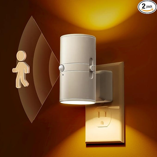 L LOHAS LED Motion Sensor Nightlight, Amber Night Light, [2 Pack] Motion Activated Night Light, Yellow Nightlights, Dimmable 0-100LM, Sleep Light for Bathroom Hallway Bedroom Stairway Kitchen