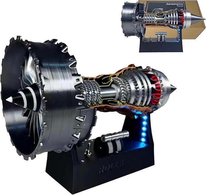 Turbofan Engine Model Kit, Adjustable Speed TR900 Aircraft Turbojet Model With Light, DIY Mechanical Science Education Toy Gift Decor for Adult, 28cm