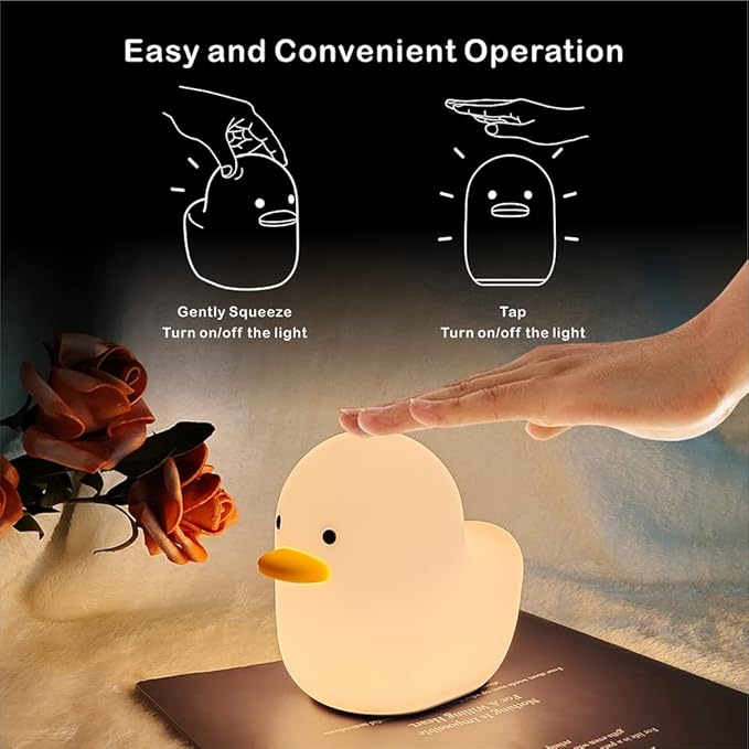 Kids Night Light - Cute Silicone Duck Nursery Lamp for Baby and Toddler, Animal Squishy Lamp for Bedroom, Boys and Girls Gift