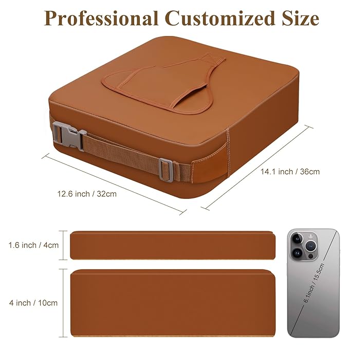 Toddler Booster Seat for Dining Table, Non-Slip Kitchen Chair Booster Seat with Backrest and Adjustable Straps, Portable PU Waterproof Travel Baby Booster Increasing Cushion