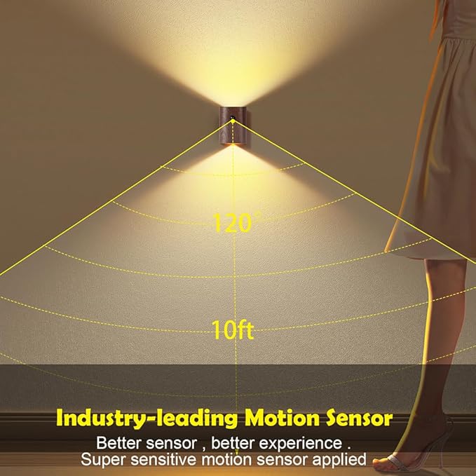 LANDGOO Smart Night Light Step Lights 2 Pack - Rechargeable Motion Sensor Stair Lights, 2700K Warm White LED, Walnut Wood for Hallway & Bedroom Safety