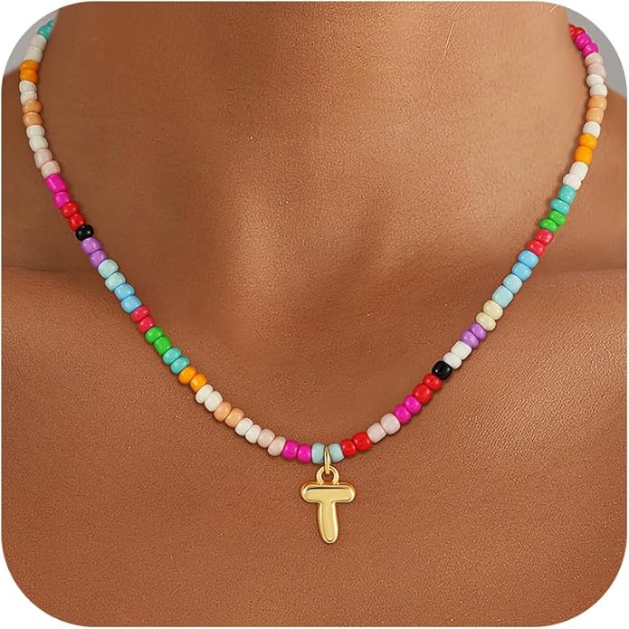 Bubble Colorful Initial Necklaces for Women Girls Kids - Teen Girls Gifts Trendy Bubble Beaded Initial Necklace Cute Letter Birthday Gifts Choker Necklace for Women Girl Kids Jewelry
