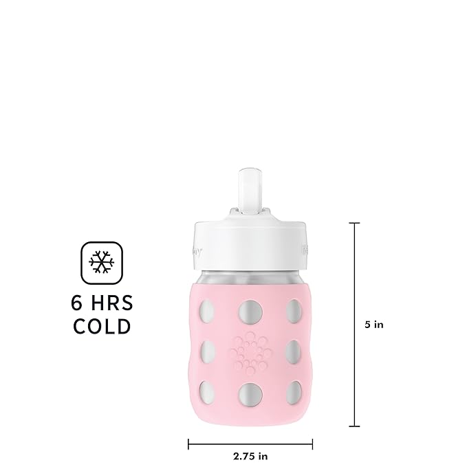 Lifefactory 8-Ounce Stainless-Steel Vacuum-Insulated Wide-Neck Baby Bottle with Straw Cap, Desert Rose, LS2241WDR4