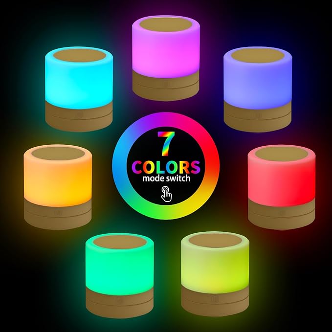 ERUN Nursery Night Light for Kids, USB Rechargeable Small Desk Lamp,13 RGB Colors & 4 Brightness & 1 Remote, Touch Bedside Cordless Table Lamp, Portable Night Lamp for Bedroom Living Room Home (Gold)