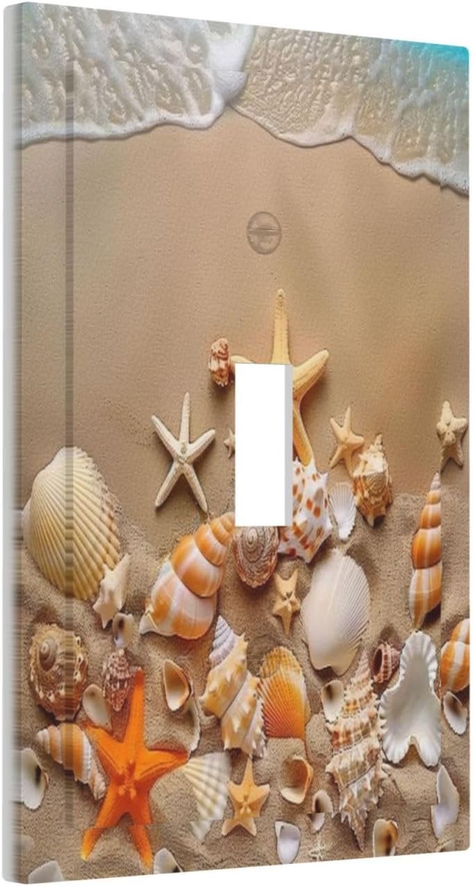 Decorative Switch Covers Plate Beachy Sea Ocean Seashell Starfish 1 Gang Wall Plate Unique Single Toggle Wall Cover Plate Jumbo Electrical Light Switch Plate Faceplate for Bedroom Home Decor