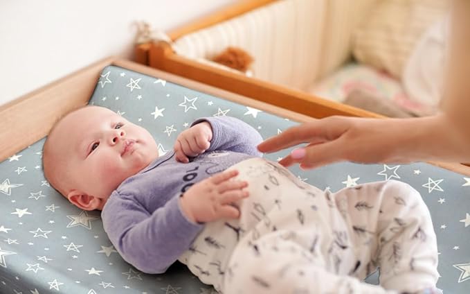 4 Pack Star and Moon Neutral Unisex Fitted Baby Sheets Set for Baby Boys or Girls (Changing pad Cover)