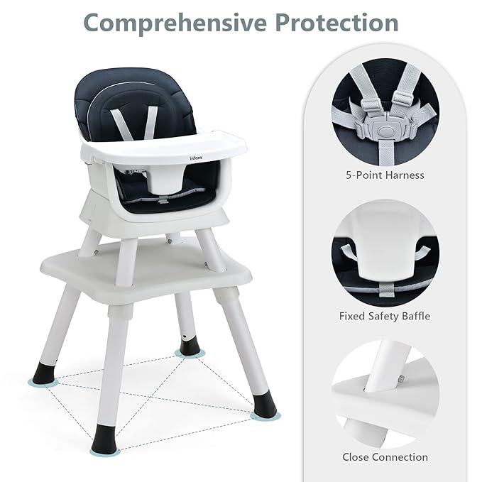 INFANS 8 in 1 Baby High Chair, Convertible Highchair for Babies and Toddlers, Infant Dining Booster Seat, Building Block Table, Kids Stool Table Chair Set with Removable Tray