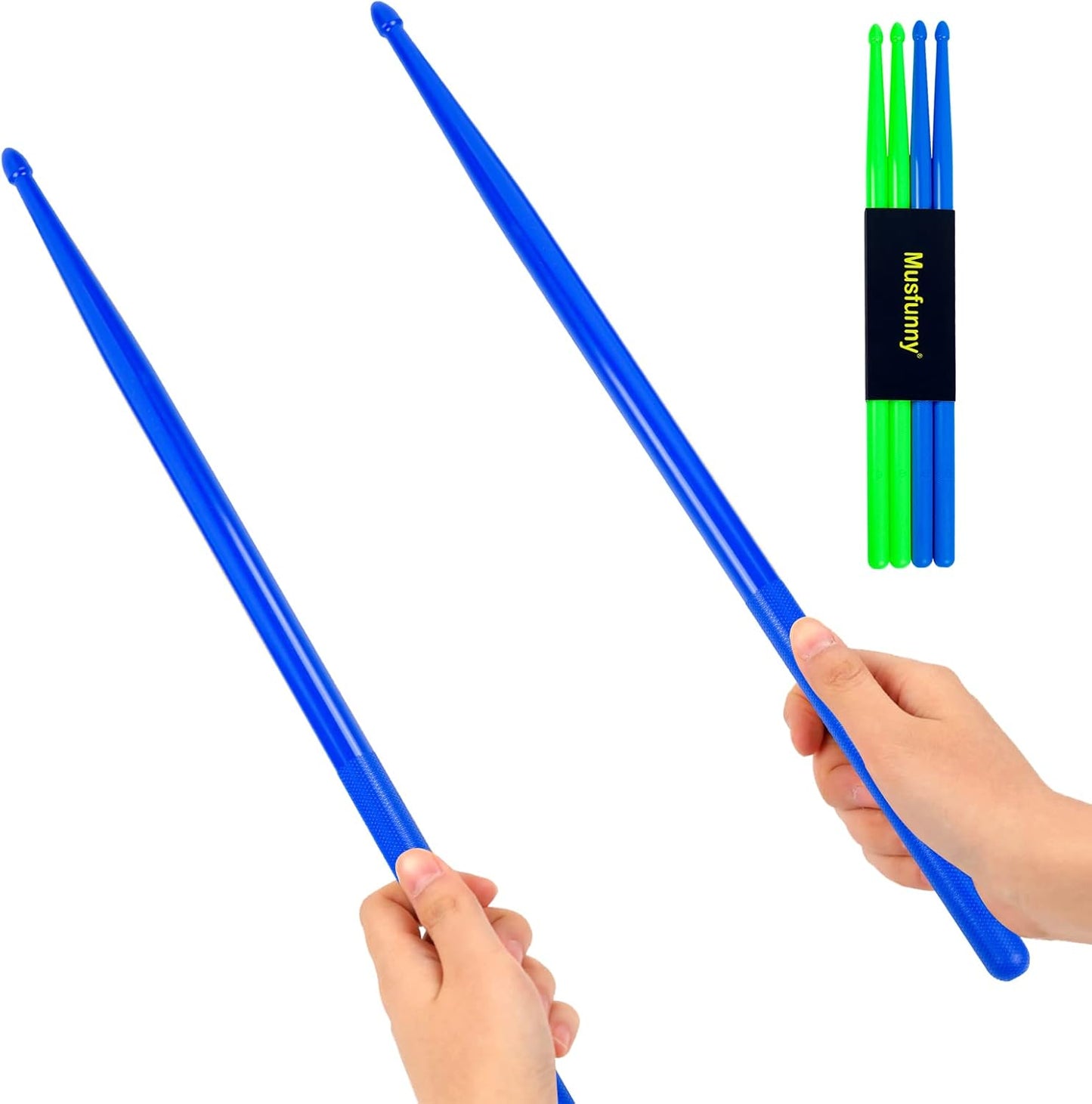 5A Nylon Drumsticks for Kids Adults: Light Durable Drum Sticks Blue Green with Anti-Slip Handles for Electronic Drums Exercise Percussion Accessories (2 Pairs)