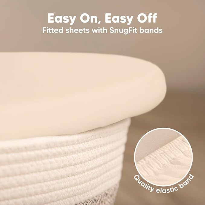 2-Pack Baby Bassinet Sheets Girl, Boy - 33x17 Viscose Derived from Bamboo Bedside Mattress Fitted Bassinet Sheets, Compatible with Halo Bassinest Swivel Sleeper, Baby Delight, Graco (Pecan)