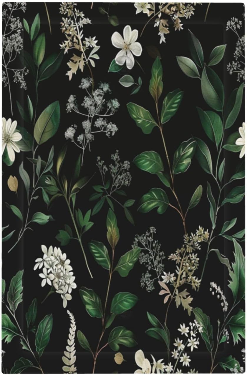 Decorative Switch Covers Plate Rustic Green Leaves White Flower 1 Gang No Device Single Blank Outlet Covers Wall Plate Cover Light Switch Plate Electrical Faceplate for Country Home Decor