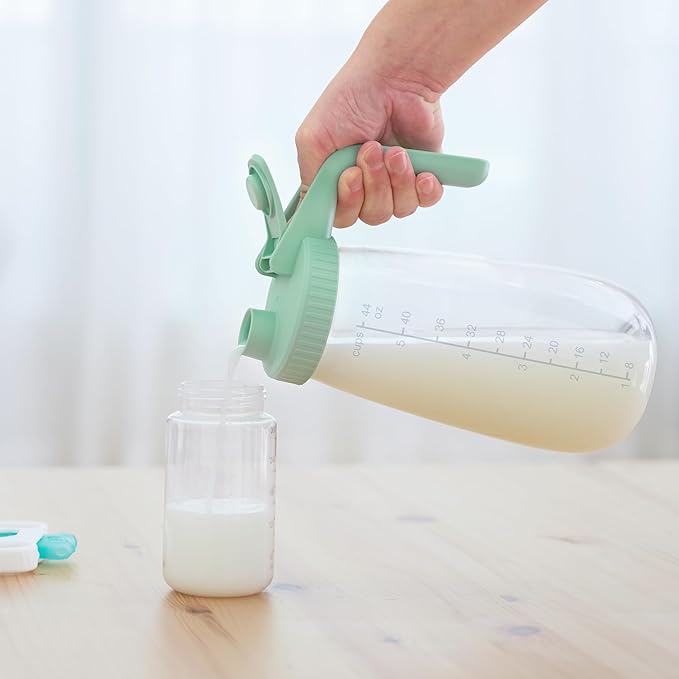 Momcozy Glass Breast Milk Pitcher, Formula Breastmilk Storage Container, Heat & Cold Resistant, No Leak Pitcher for Breastmilk with Wide Mouth, Fast Baby Formula Maker, 48OZ, 1 Count