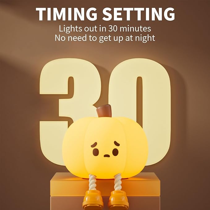 Pumpkin Night Light，LED Squishy Funny Pumpkin Lamp, Dimmable Silicone Light Up Nursery Nightlight, Rechargeable Cute Bedside Night Touch Lamp for Kids Girls (Pumpkin)