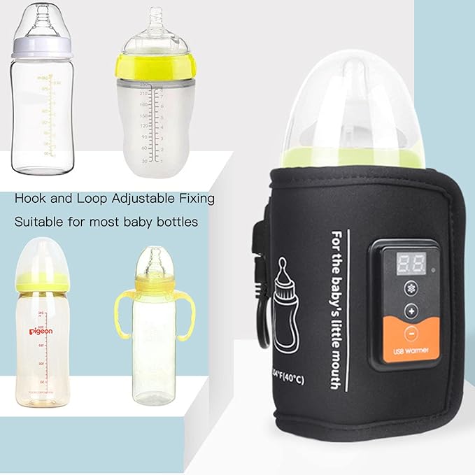 Bottle Warmer, Milk Warmer Bag Constant Temperature Quick Heating with LCD Display and Accurate Temperature Control Car Heat Thermal Breast USB Bottle Warmer for Home Outdoor Indoor Traveling Driving