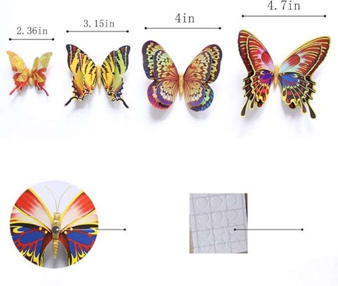 Mixed of 12PCS 3D Pink Butterfly Wall Stickers Decor Art Decorations¡­ (Golden)