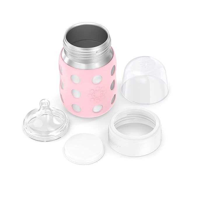 Lifefactory 8-Ounce Stainless-Steel Vacuum-Insulated Wide-Neck Baby Bottle with Stage 2 Nipple (3-6 Months) Desert Rose (LS2211WDR4)