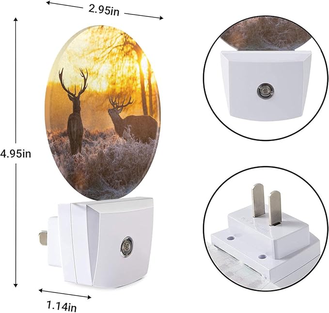 EKOBLA Deer Night Lights Plug into Wall Deer Elk Animals River Creek Autumn Woods Night Light with Dusk to Dawn Sensor LED Lamp for Men Women Boys Girls