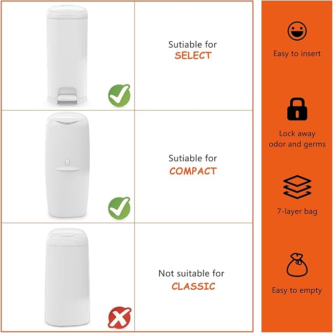 Jumbo Square Refills Disposal Bags Compatible with Diaper Genie Compact & Select Pails (Not Fit Classic),Hold Up to 810 Newborn-Sized Diapers Per Refill(3 Pack)