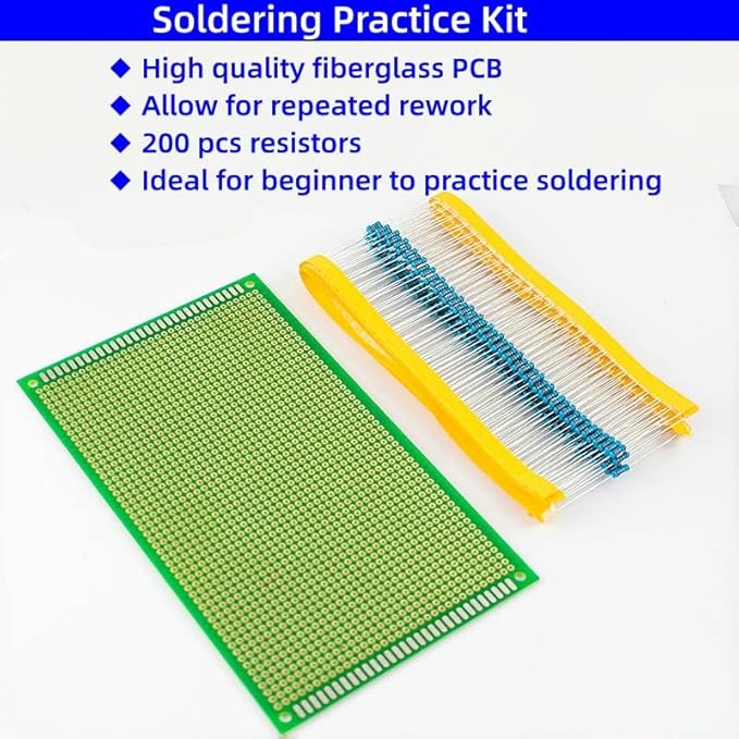 Through-Hole Device(THD) Soldering Practice Kit, Soldering Project Kit with 200 Resistors and PCB, Perfect for Electronics Enthusiasts & Beginners