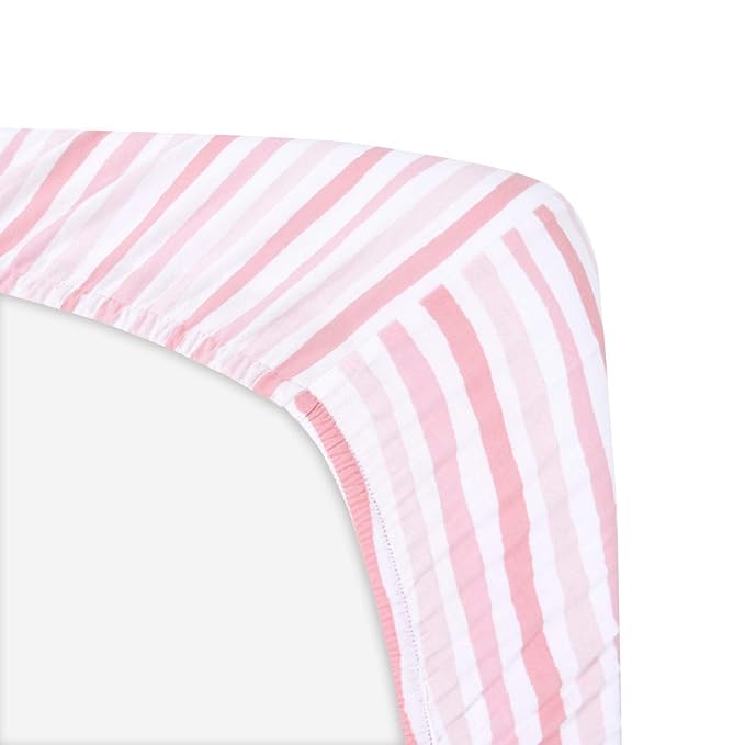 Bassinet Sheets Fit for Simmons Kids by The Bed City Sleeper Bassinet(Twins), Moses Basket and Hospital Bassinet, 100% Jersey Knit Cotton, 2 Pack, Pink Print