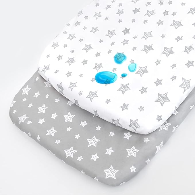 Waterproof Bassinet Sheets 2 Pack, Compatible with Graco Travel Lite Crib, Soft and Breathable 31" X 21"