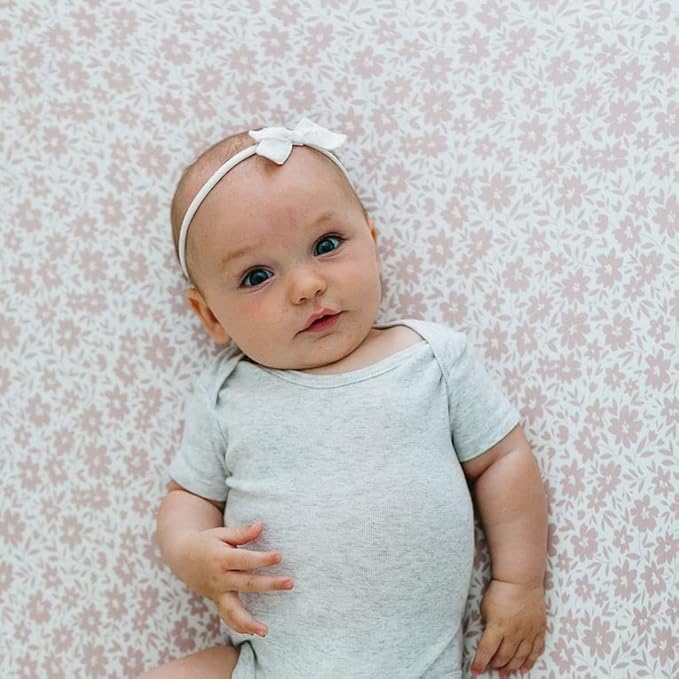 Baby Bassinet Sheets Girl (Antique Rose) 2-Pack - Fitted Bedside Bassinet Sheets - Buttery Soft Cotton Blend for Standard Mattress Pad - Compatible with Halo BassiNest