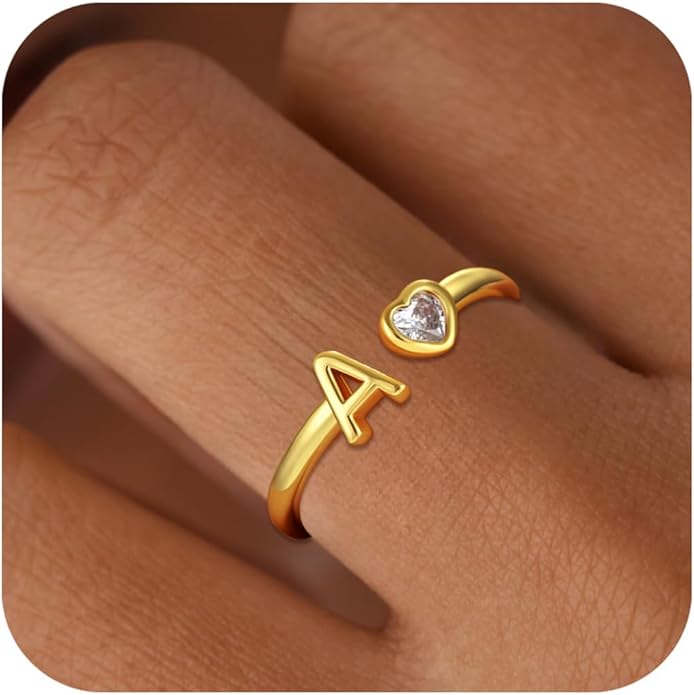 C-leen Gold Initial Rings for Girls Women - Dainty 18K Gold Plated Adjustable Letter Rings Teen Girls Gifts Trendy Stuff Initial Ring Teen Girl Birthday Gift for Girl Non Tarnish