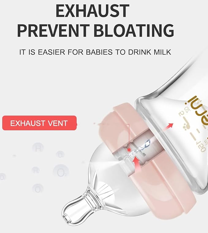 Glass Baby Bottles,Anti Colic Breastfeeding Bottle with Natural Response Nipple Size S,Wide Neck Slow Flow Baby Bottle for Baby,Newborn,Preemie 0-3 0-6 Month,BPA Free (Pink, 4 Ounce，3 Pack)