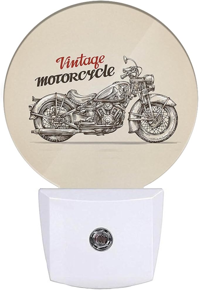 EKOBLA Motor Night Light Vintage Motorcycle Go Outside for Travel Night Lights Plug into Wall with Dusk to Dawn Sensor LED Plug-in Nightlights for Bedroom Bathroom Home Decor