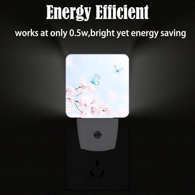 Groovy Butterfly and Flower Night Light,Plug Into Wall for Boys Girls Bedroom Decorative Square Night Light Lamp 0.5w Sleep Friendly