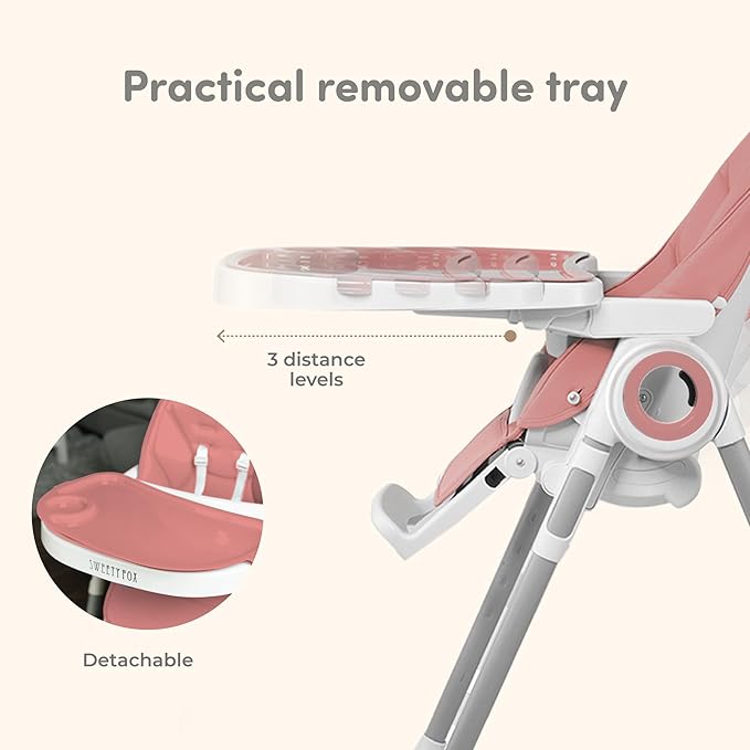 Sweety Fox Baby High Chair Adjustable to 7 Different Heights - Pink Baby Chair - Silla para Comer de Bebe - Foldable High Chairs for Babies and Toddlers