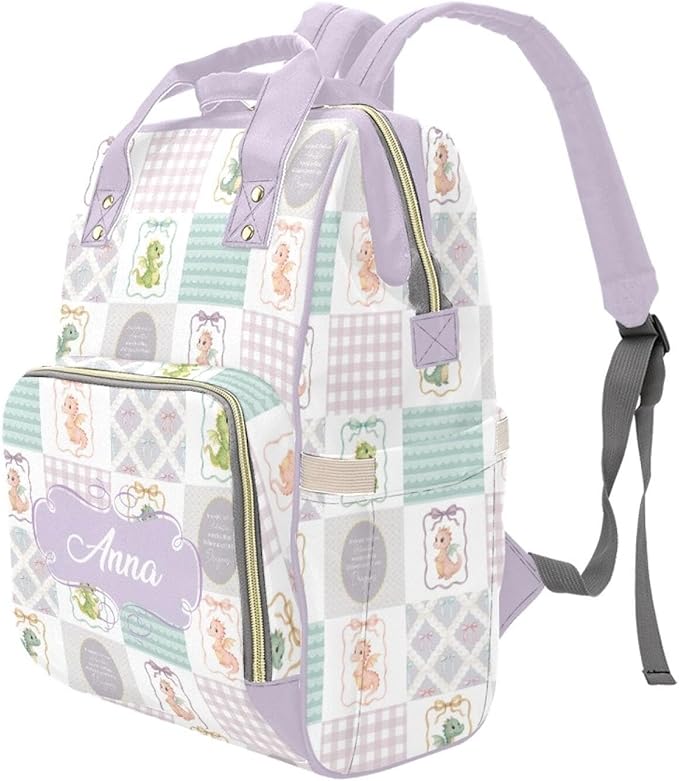 Personalized Cute Dragon Diaper Bag with Name – Custom Baby Bag, Nursing Tote Backpack for Mom, Custom Name Mommy Daypack, Shower Gift for Baby