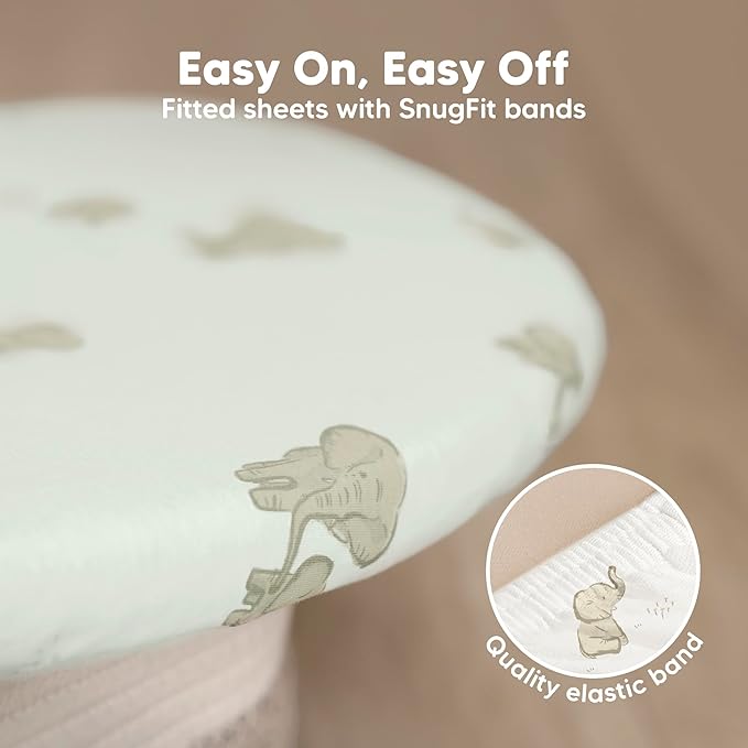 2-Pack Baby Bassinet Sheets Girl, Boy - 33x17 Viscose Derived from Bamboo Bedside Mattress Fitted Bassinet Sheets, Compatible with Halo Bassinest Swivel Sleeper, Baby Delight, Graco (Elly)