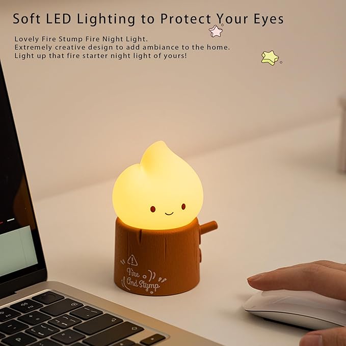 Ghost Campfire Night Light, Flamess Candle Lamp, Fire Lamp, Small Cute Night Light, 2 Modes/Rechargeable/Cordless/Dimmable Brightness, Kawaii Warm Lamps for Kids Bedroom Bedside Camping, Gift