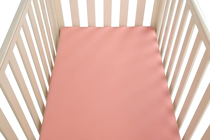 Onacosht Pack n Play Sheets 2 Pack for Baby Girl, Stretchy Jersey Knitted Playard Fitted Sheets Portable Mini Crib Mattress Cover, Watercolor Green Leaf and Plain Pink