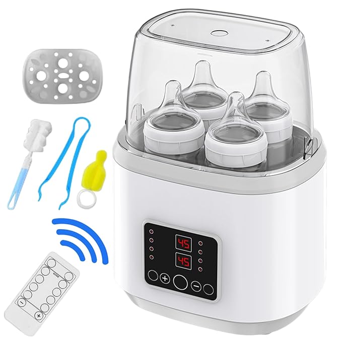 Baby Bottle Warmer ＆ Steriliser Temperature Adjustable Portable Bottle Warmer Remote Control Baby Food Heater with LCD Display for Breastmilk or Formula, Grey